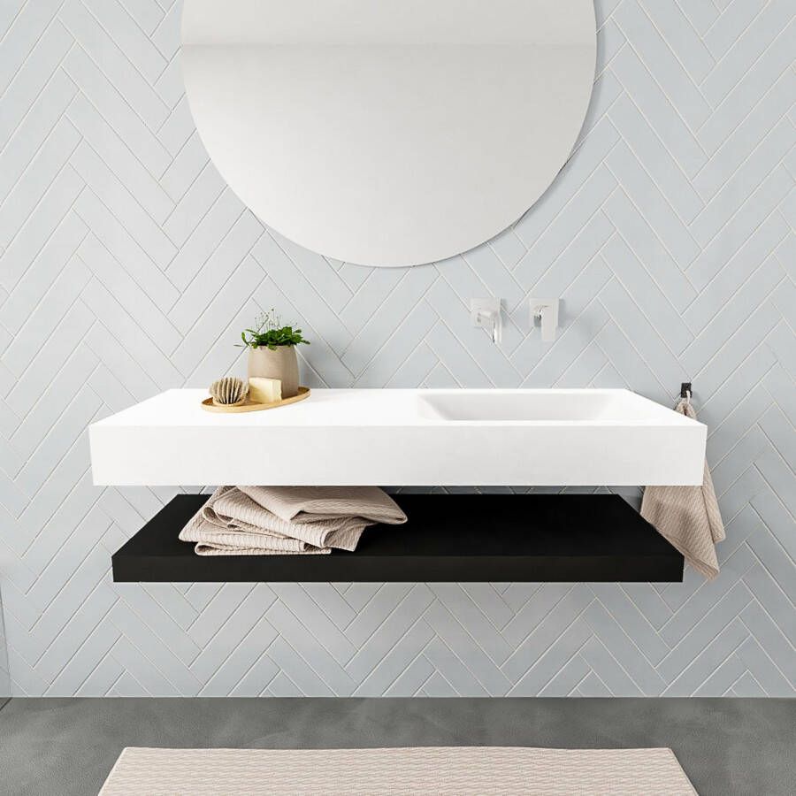 Mondiaz Alan badmeubel 120 cm solid suface planchet urban vrijhangend wastafel rechts zonder kraangat wit