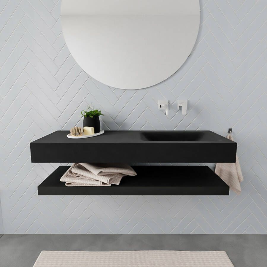 Mondiaz Alan badmeubel 120 cm solid suface planchet urban vrijhangend wastafel rechts zonder kraangat zwart