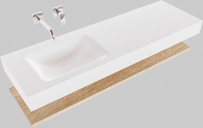 Mondiaz Alan badmeubel 150 cm planchet washed oak vrijhangend wastafel links zonder kraangat wit