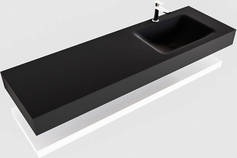 Mondiaz Alan badmeubel 150 cm solid suface planchet talc vrijhangend wastafel rechts 1 kraangat zwart