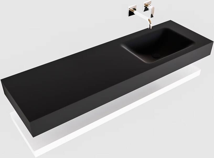 Mondiaz Alan badmeubel 150 cm solid suface planchet talc vrijhangend wastafel rechts zonder kraangat zwart