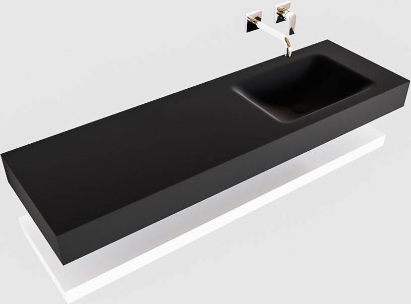 Mondiaz Alan badmeubel 150 cm solid suface planchet talc vrijhangend wastafel rechts zonder kraangat wit