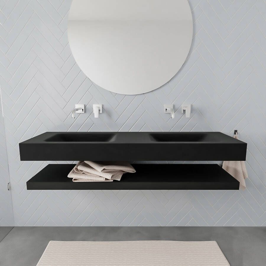 Mondiaz Alan badmeubel 150 cm solid suface planchet urban vrijhangend wastafel dubbel zonder kraangat wit