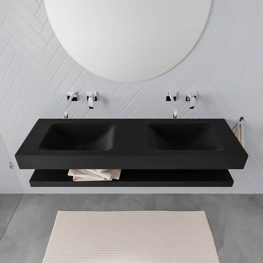 Mondiaz Alan badmeubel 150 cm solid suface planchet urban vrijhangend wastafel dubbel zonder kraangat wit