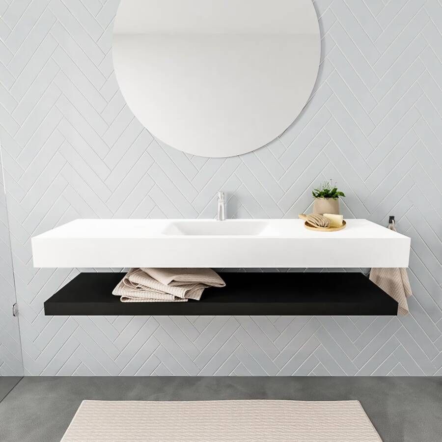 Mondiaz Alan badmeubel 150 cm solid suface planchet urban vrijhangend wastafel midden 1 kraangat wit