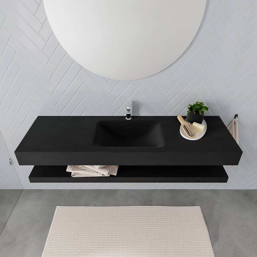 Mondiaz Alan badmeubel 150 cm solid suface planchet urban vrijhangend wastafel midden 1 kraangat zwart