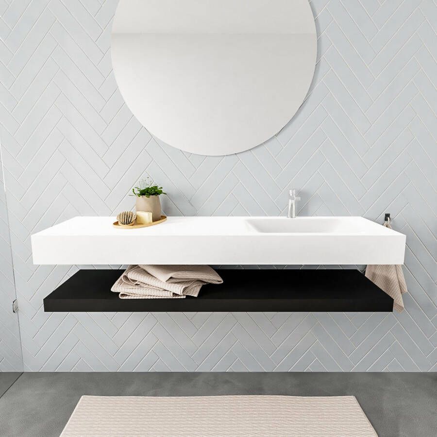 Mondiaz Alan badmeubel 150 cm solid suface planchet urban vrijhangend wastafel rechts 1 kraangat wit