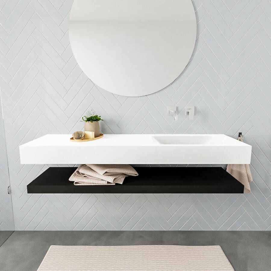 Mondiaz Alan badmeubel 150 cm solid suface planchet urban vrijhangend wastafel rechts zonder kraangat zwart