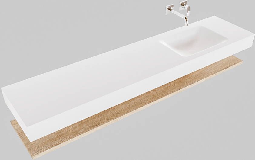 Mondiaz Alan badmeubel 200 cm planchet washed oak vrijhangend wastafel rechts zonder kraangat wit