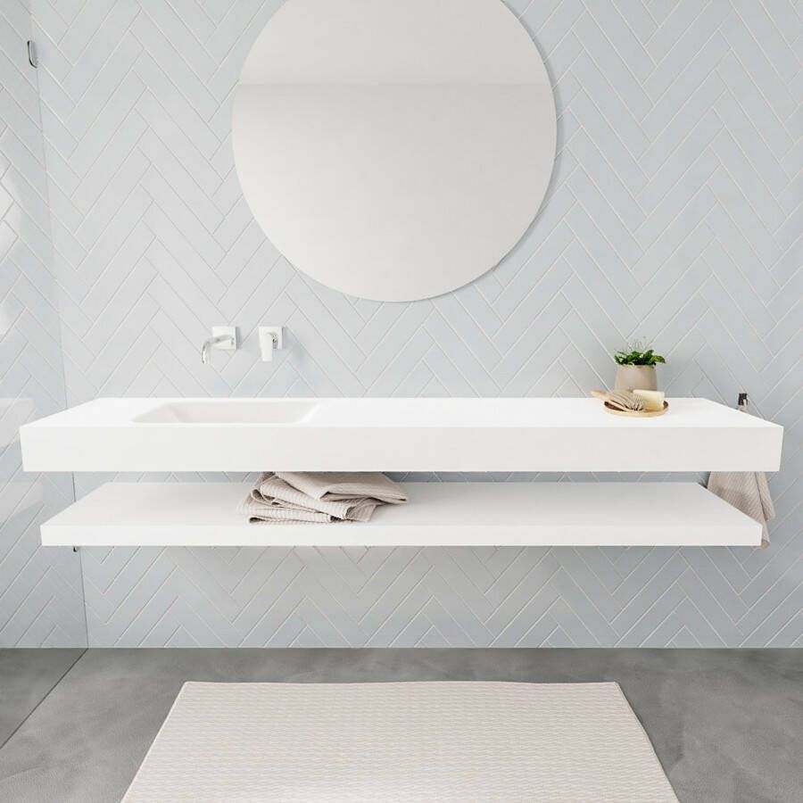 Mondiaz Alan badmeubel 200 cm solid suface planchet talc vrijhangend wastafel links zonder kraangat wit