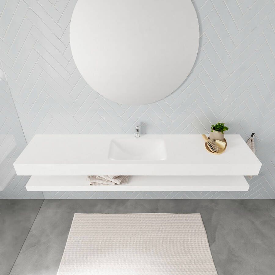 Mondiaz Alan badmeubel 200 cm solid suface planchet talc vrijhangend wastafel midden 1 kraangat wit