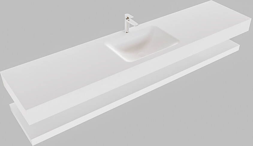 Mondiaz Alan badmeubel 200 cm solid suface planchet talc vrijhangend wastafel midden 1 kraangat wit