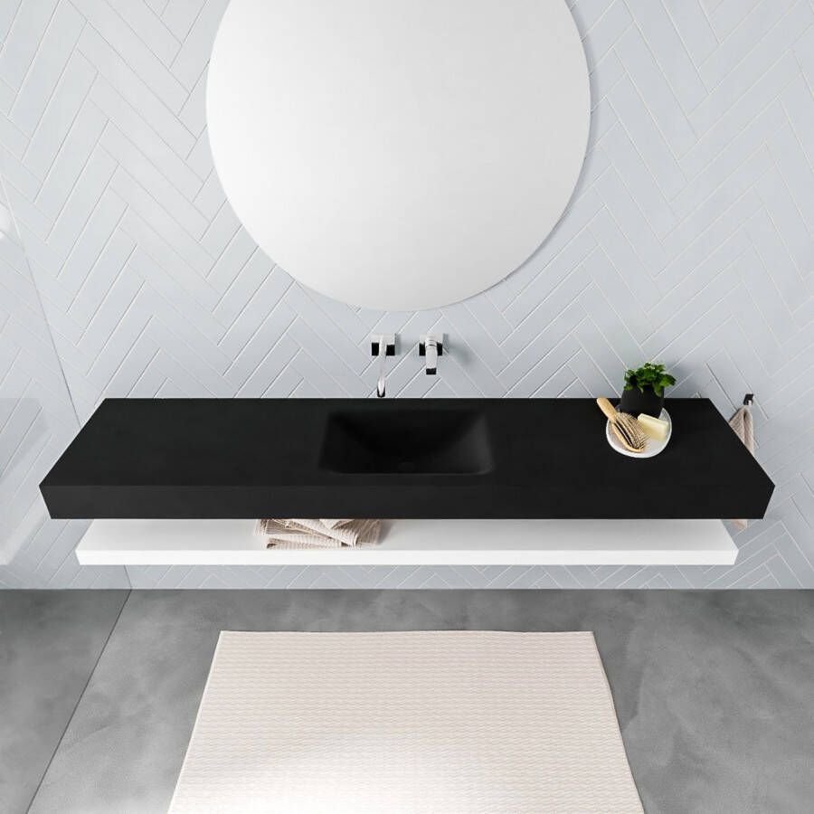Mondiaz Alan badmeubel 200 cm solid suface planchet talc vrijhangend wastafel midden zonder kraangat wit