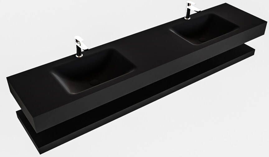 Mondiaz Alan badmeubel 200 cm solid suface planchet urban vrijhangend wastafel dubbel 2 kraangaten zwart