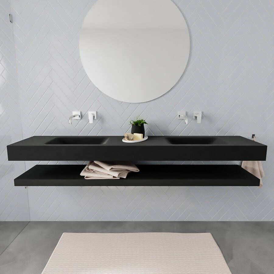 Mondiaz Alan badmeubel 200 cm solid suface planchet urban vrijhangend wastafel dubbel zonder kraangat wit