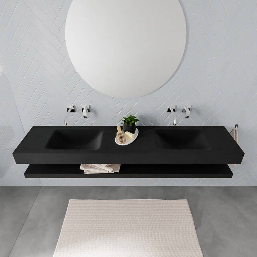 Mondiaz Alan badmeubel 200 cm solid suface planchet urban vrijhangend wastafel dubbel zonder kraangat wit