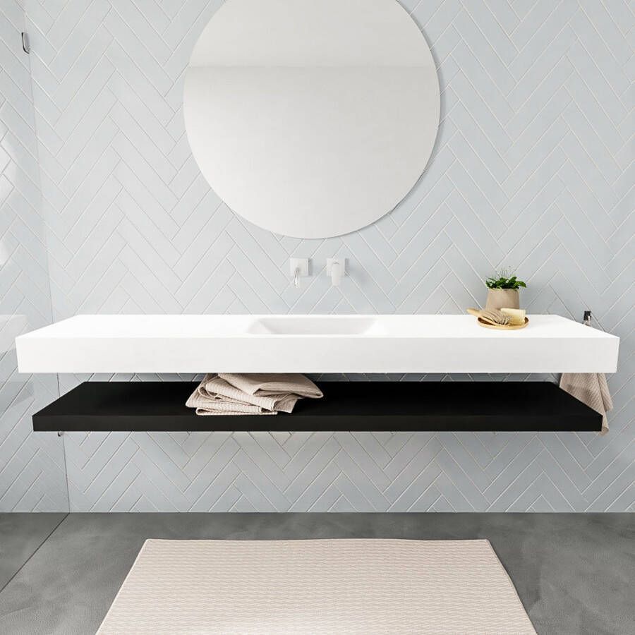Mondiaz Alan badmeubel 200 cm solid suface planchet urban vrijhangend wastafel midden zonder kraangat wit