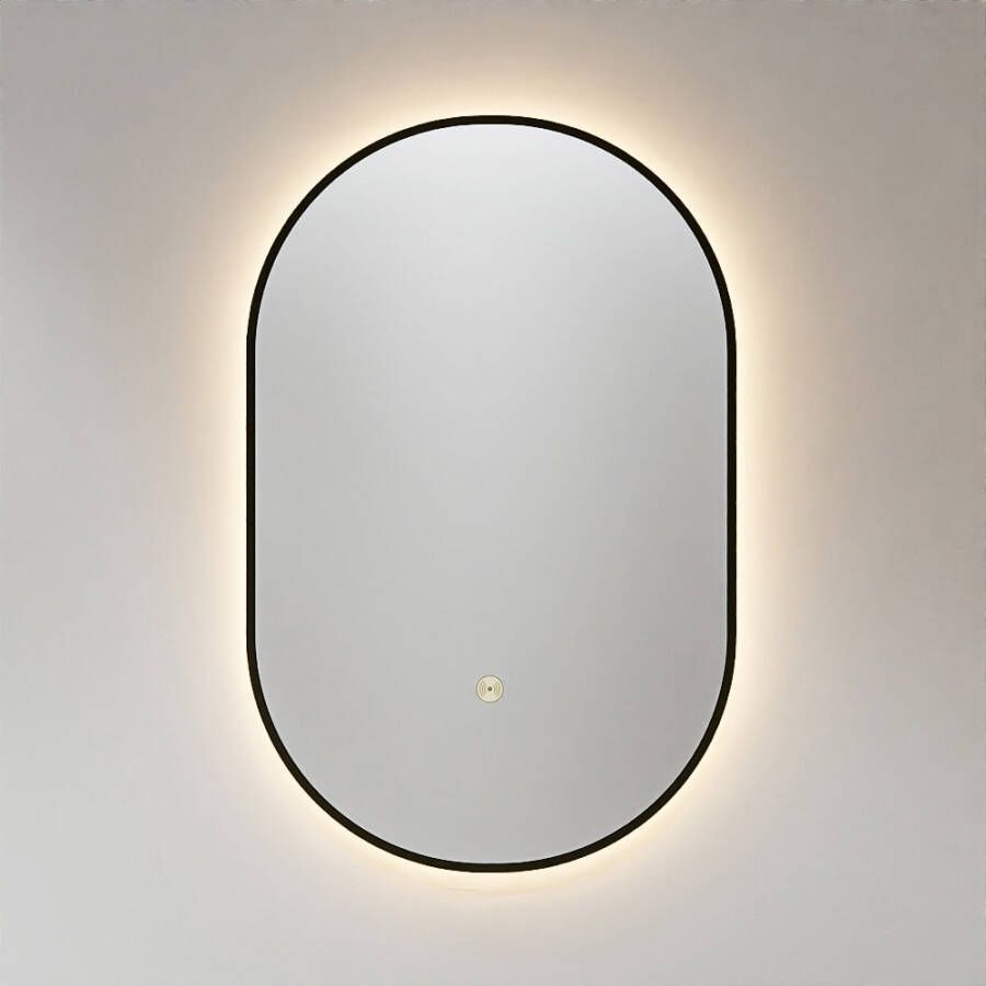 Mondiaz Badkamerspiegel Glow | 45x90 cm | Ovaal | Met omlijsting | Indirecte LED verlichting | Sensor button