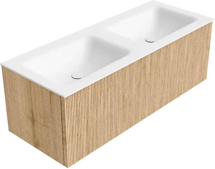 Mondiaz Badmeubel Kurve | 120 cm | Meubelkleur Oak | Wastafelkleur Talc | Dubbele spoelbak | 2 kraangaten