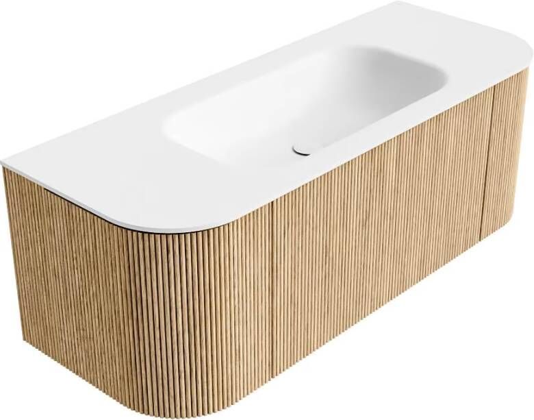 Mondiaz Badmeubel Kurve | 120 cm | Meubelkleur Oak | Wastafelkleur Talc | Midden spoelbak | Zonder kraangaten