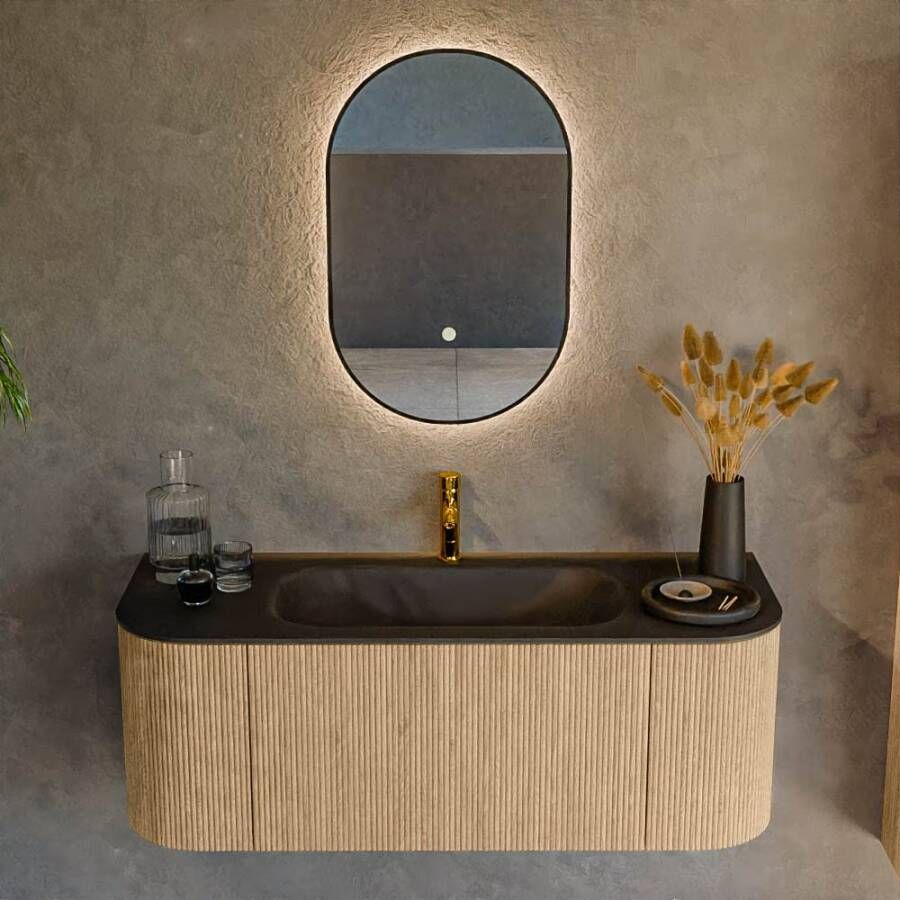 Mondiaz Badmeubel Kurve | 120 cm | Meubelkleur Oak | Wastafelkleur Urban | Midden spoelbak | 1 kraangat