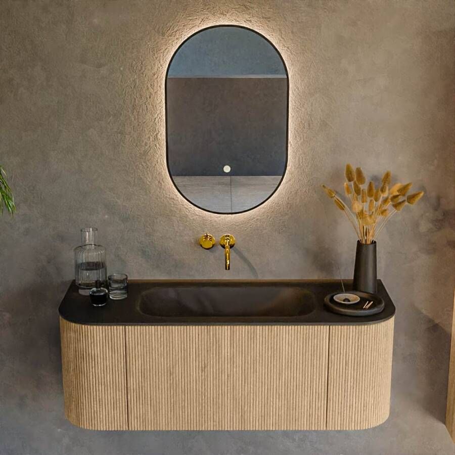 Mondiaz Badmeubel Kurve | 120 cm | Meubelkleur Oak | Wastafelkleur Urban | Midden spoelbak | Zonder kraangaten