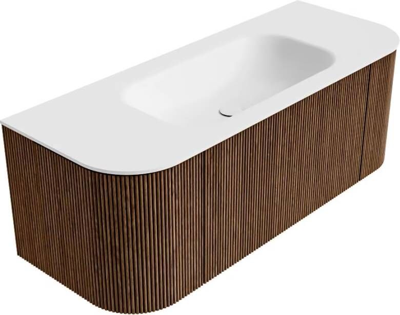 Mondiaz Badmeubel Kurve | 120 cm | Meubelkleur Walnut | Wastafelkleur Talc | Midden spoelbak | Zonder kraangaten