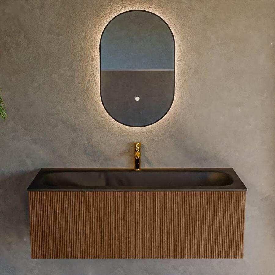 Mondiaz Badmeubel Kurve | 120 cm | Meubelkleur Walnut | Wastafelkleur Urban | Midden spoelbak | 1 kraangat