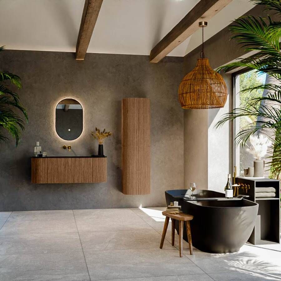 Mondiaz Badmeubel Kurve | 120 cm | Meubelkleur Walnut | Wastafelkleur Urban | Midden spoelbak | Zonder kraangaten