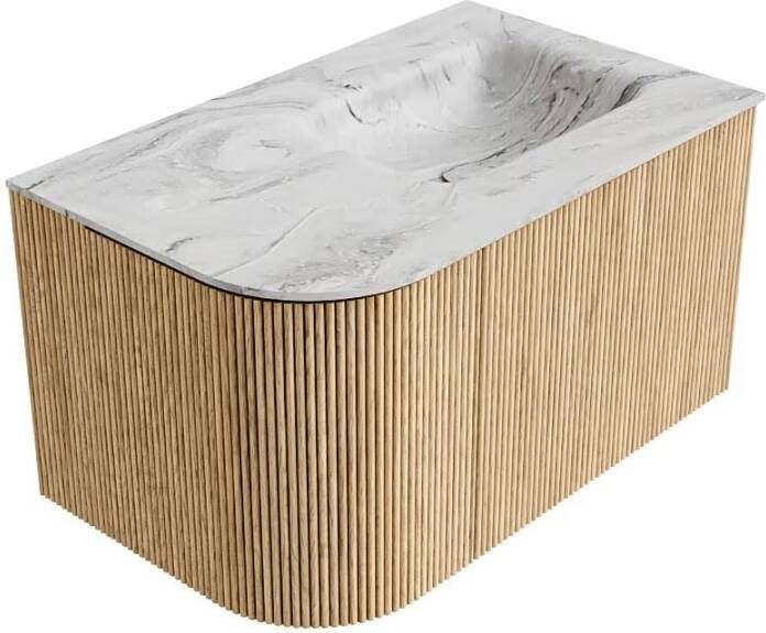 Mondiaz Badmeubel Kurve-Dlux | 75 cm | Meubelkleur Oak | Wastafelkleur Glace | Solid surface | Rechts spoelbak | 1 kraangat