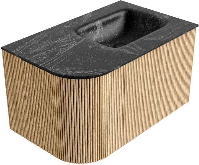 Mondiaz Badmeubel Kurve-Dlux | 75 cm | Meubelkleur Oak | Wastafelkleur Lava | Solid surface | Rechts spoelbak | 1 kraangat