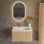 Mondiaz Badmeubel Kurve-Dlux | 75 cm | Meubelkleur Oak | Wastafelkleur Ostra | Solid surface | Links spoelbak | 1 kraangat - Thumbnail 2