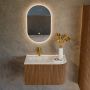 Mondiaz Badmeubel Kurve-Dlux | 75 cm | Meubelkleur Walnut | Wastafelkleur Glace | Solid surface | Links spoelbak | 1 kraangat - Thumbnail 2
