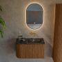 Mondiaz Badmeubel Kurve-Dlux | 75 cm | Meubelkleur Walnut | Wastafelkleur Lava | Solid surface | Rechts spoelbak | Zonder kraangat(en) - Thumbnail 2