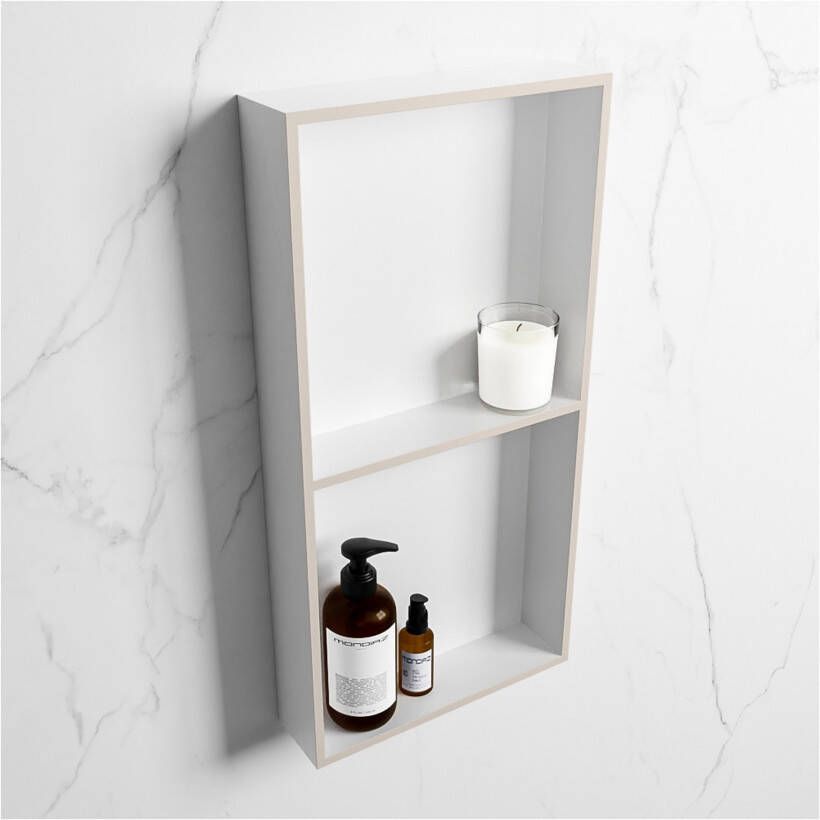 Mondiaz Wandnis Solid Surface Easy | In- en opbouw | 30x60x8 cm | 2 vakken | Linen Talc
