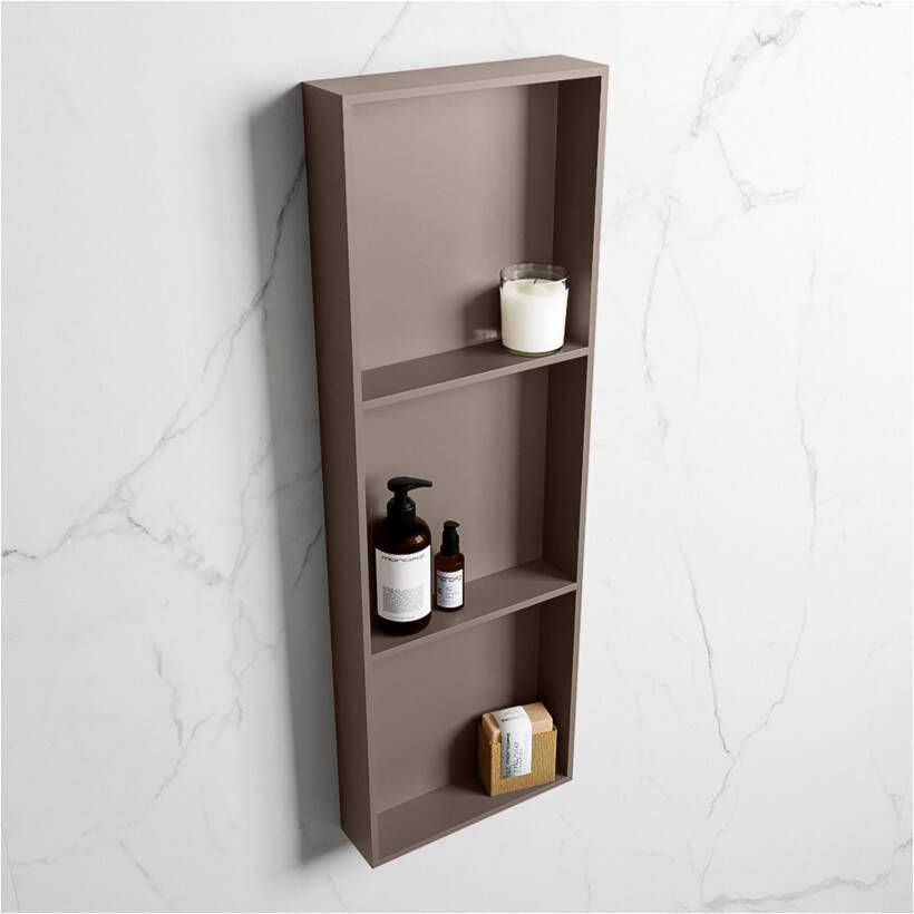 Mondiaz Wandnis Solid Surface Easy | In- en opbouw | 30x90x8 cm | 3 vakken | Smoke