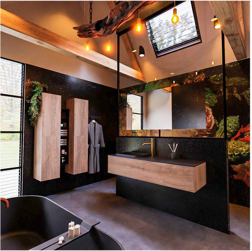 Mondiaz ERIN 150cm badmeubel onderkast washed oak met 1 lade wastafel links 1 kraangat kleur urban