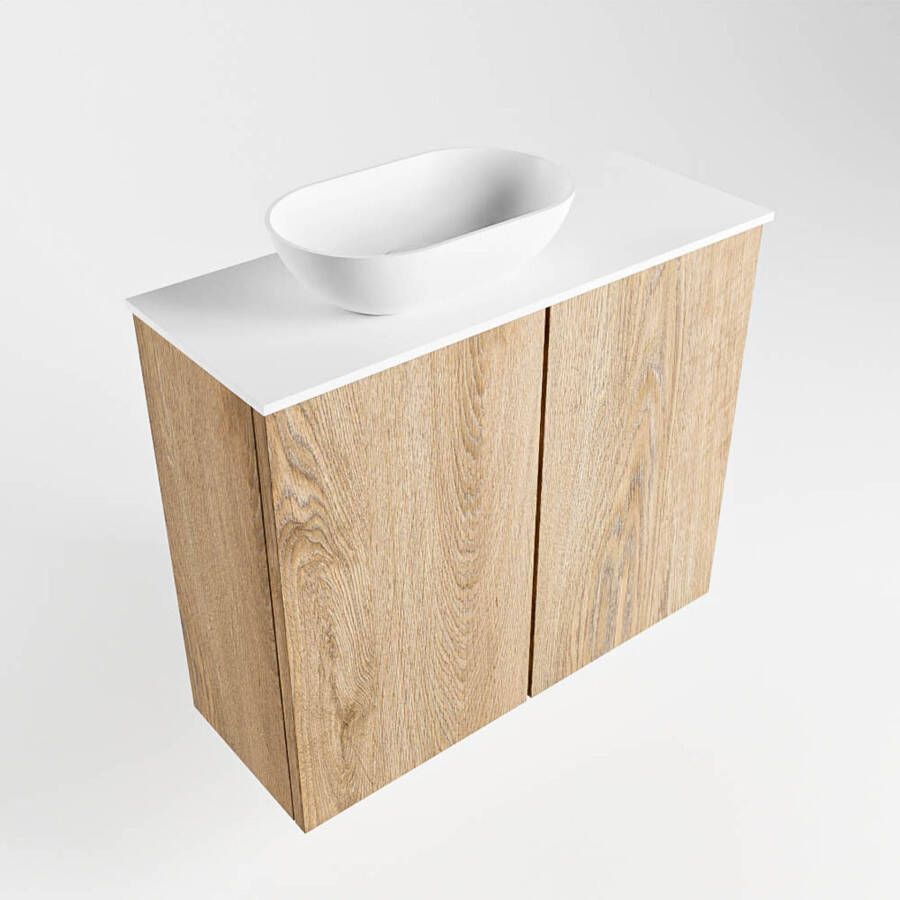 Mondiaz Fowy toiletmeubel 60cm washed oak met blad en waskom talc links zonder kraangat