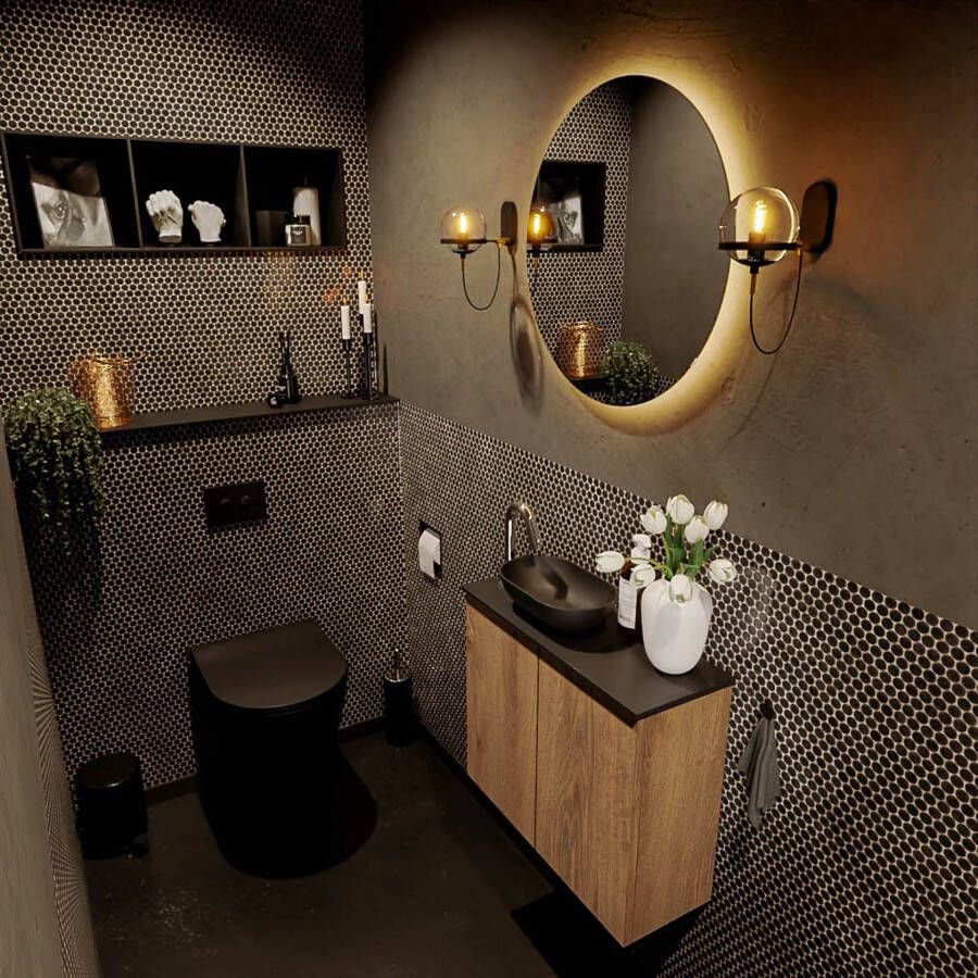 Mondiaz Fowy toiletmeubel 60cm washed oak met blad en waskom urban links 1 kraangat