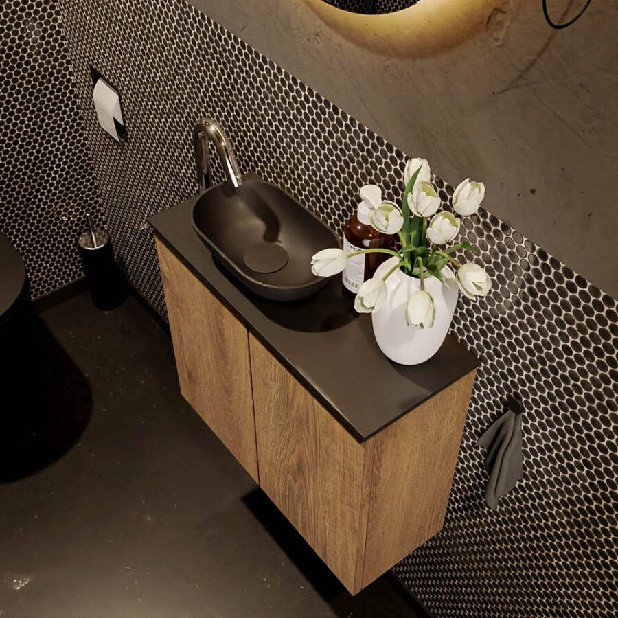 Mondiaz Fowy toiletmeubel 60cm washed oak met blad en waskom urban links 1 kraangat