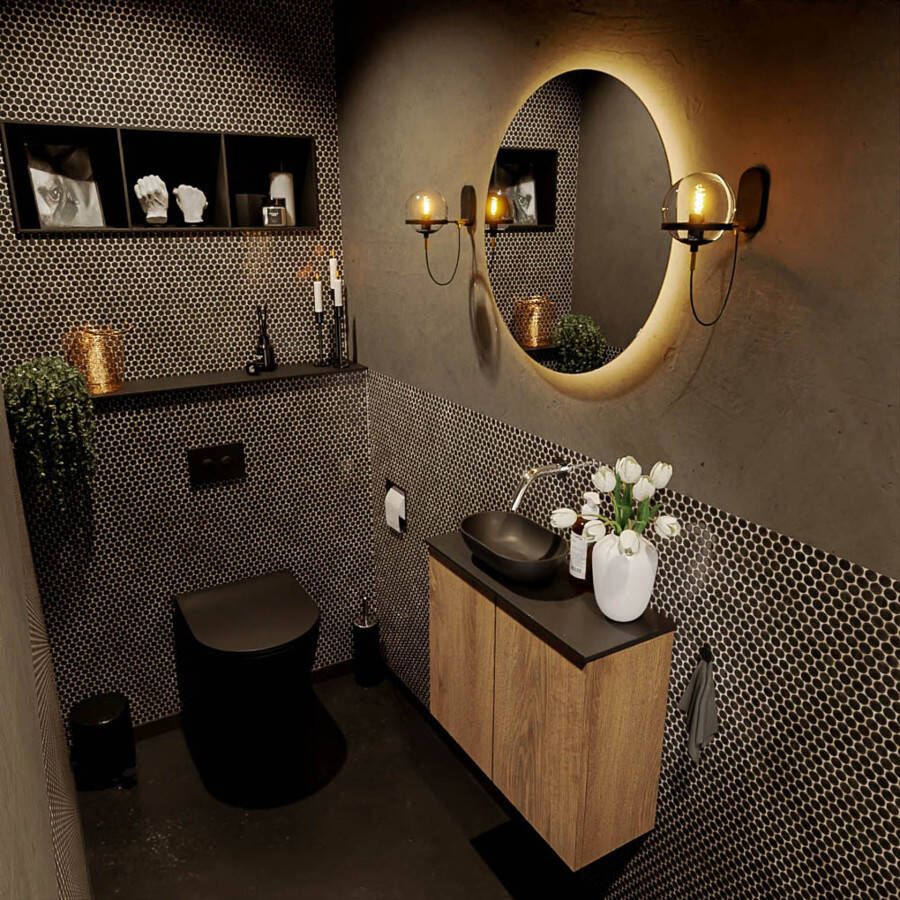 Mondiaz Fowy toiletmeubel 60cm washed oak met blad en waskom urban links zonder kraangat