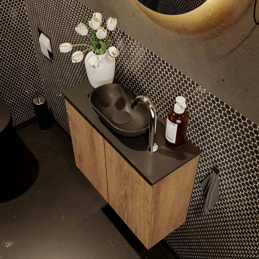 Mondiaz Fowy toiletmeubel 60cm washed oak met blad en waskom urban midden 1 kraangat
