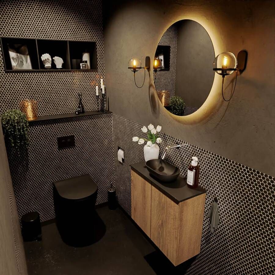 Mondiaz Fowy toiletmeubel 60cm washed oak met blad en waskom urban midden zonder kraangat
