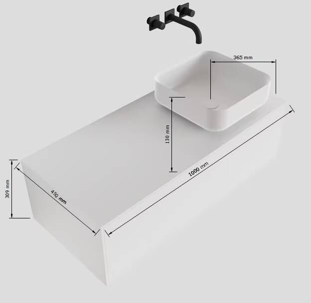 Mondiaz Lagom Binx White badmeubel wit mat 100 cm 1 lade solid surface 1 waskom rechts zonder kraangat