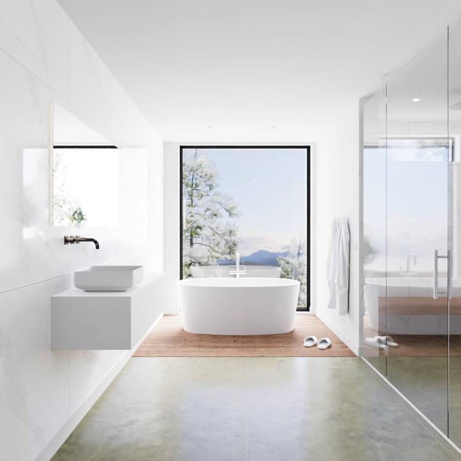 Mondiaz Lagom Binx White badmeubel wit mat 120 cm 1 lade solid surface 1 waskom links zonder kraangat