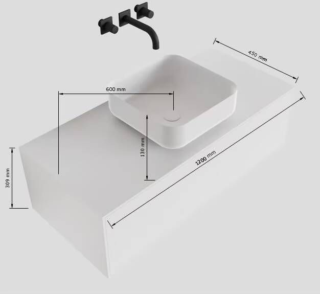 Mondiaz Lagom Binx White badmeubel wit mat 120 cm 1 lade solid surface 1 waskom midden 1 kraangat