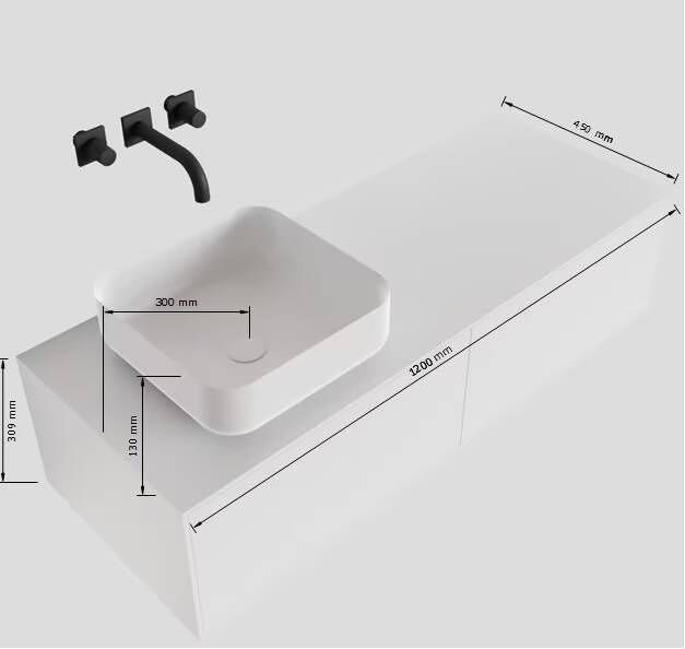 Mondiaz Lagom Binx White badmeubel wit mat 120 cm 2 lades solid surface 1 waskom links 1 kraangat