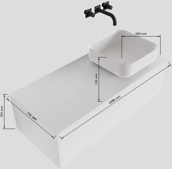 Mondiaz Lagom Binx White badmeubel wit mat 130 cm 1 lade solid surface 1 waskom rechts 1 kraangat