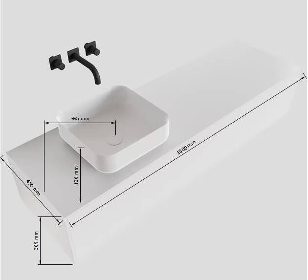 Mondiaz Lagom Binx White badmeubel wit mat 150 cm 1 lade solid surface 1 waskom links zonder kraangat