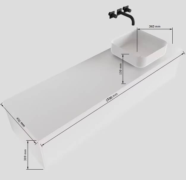 Mondiaz Lagom Binx White badmeubel wit mat 150 cm 1 lade solid surface 1 waskom rechts 1 kraangat